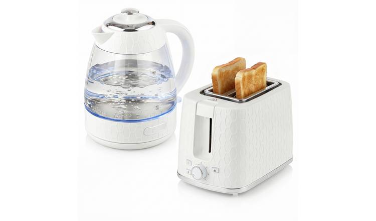 HOMCOM Limescale Filter Kettle and 2 Slice Toaster with 7 Browning - Cream