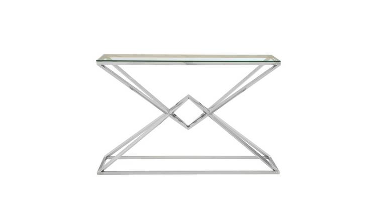Orsina Allure Tempered Glass Rectangular Console Table – Silver