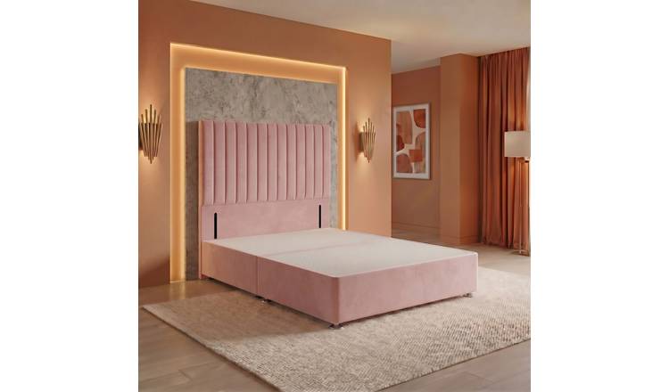 Somnior Heritage Velvet Divan Base No Draw 54" Headboard - Pink/Small Single
