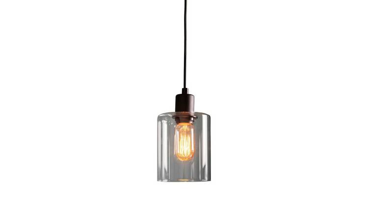 Loops Direct 15cm Steel & Glass Ceiling Pendant Light - Matt Black & Clear Glass