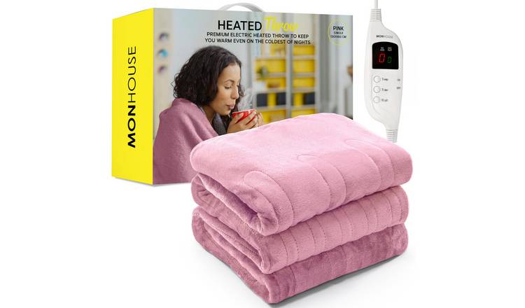 MONHOUSE Single Heated Blanket Electric Throw - Pink
