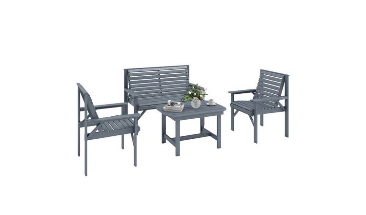Outsunny 4 Seater Wooden Garden Furniture Set - Grey Embossed Finish