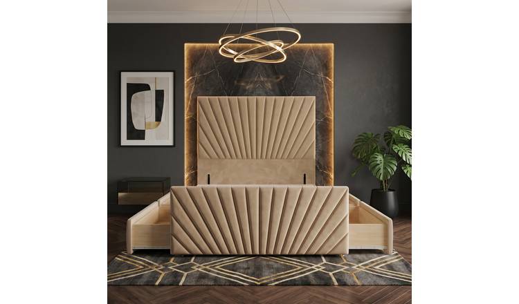Somnior Velvet Super King 4 Drawer Divan Bed with Footboard & Headboard - Beige