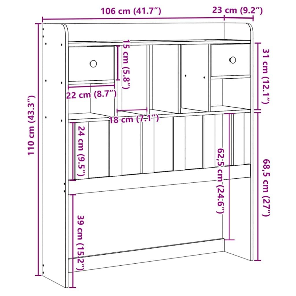 Walplus Pine Wood Headboard with Storage - Brown - 106 x 23 x 110 cm - Image 9