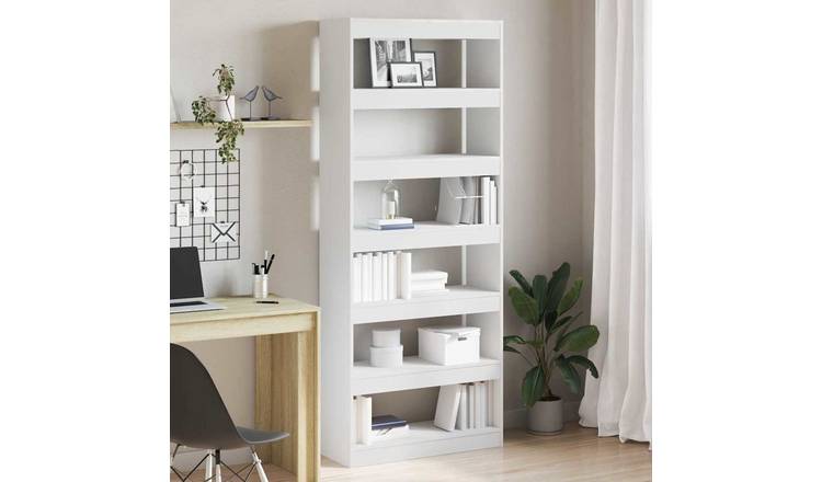 Walplus 6 Tier Engineered Wood Book Cabinet - White - 80 x 30 x 198 cm