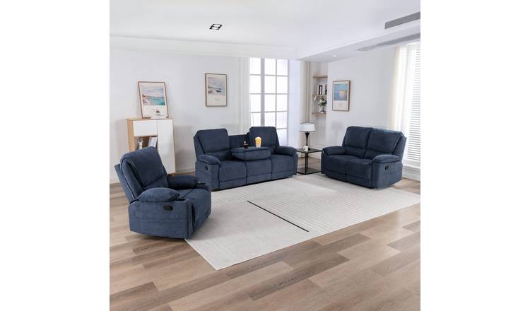 Furniture Online Sydney Manual Recliner Linen 1+2+3 Seater Sofa Set - Blue