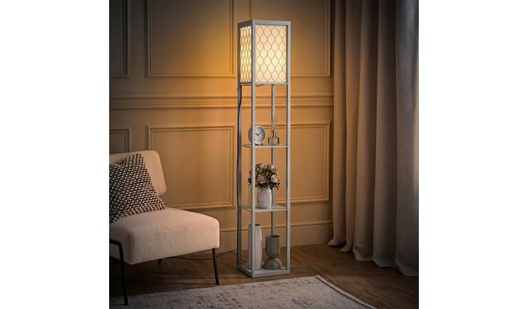HOMCOM Modern Floor Lamp with Fabric Lampshade - Light Grey