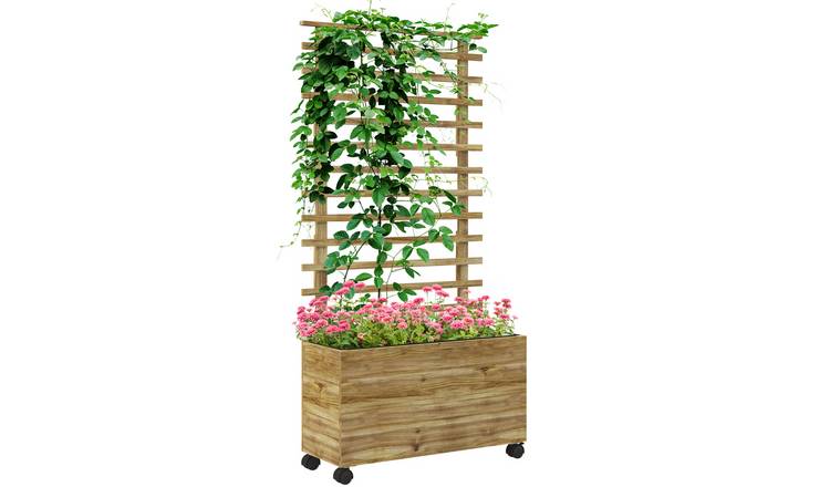 Outsunny Outdoor Wooden Garden Planters with Trellis - Natural Wood