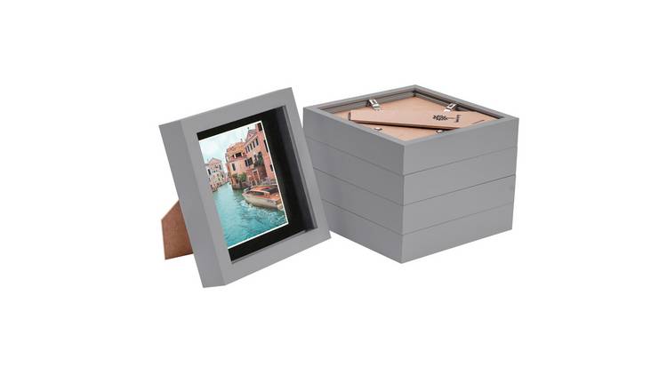 Nicola Spring 3D Box Photo Frames - 6 x 6" with Mount - Set of 5 - Grey