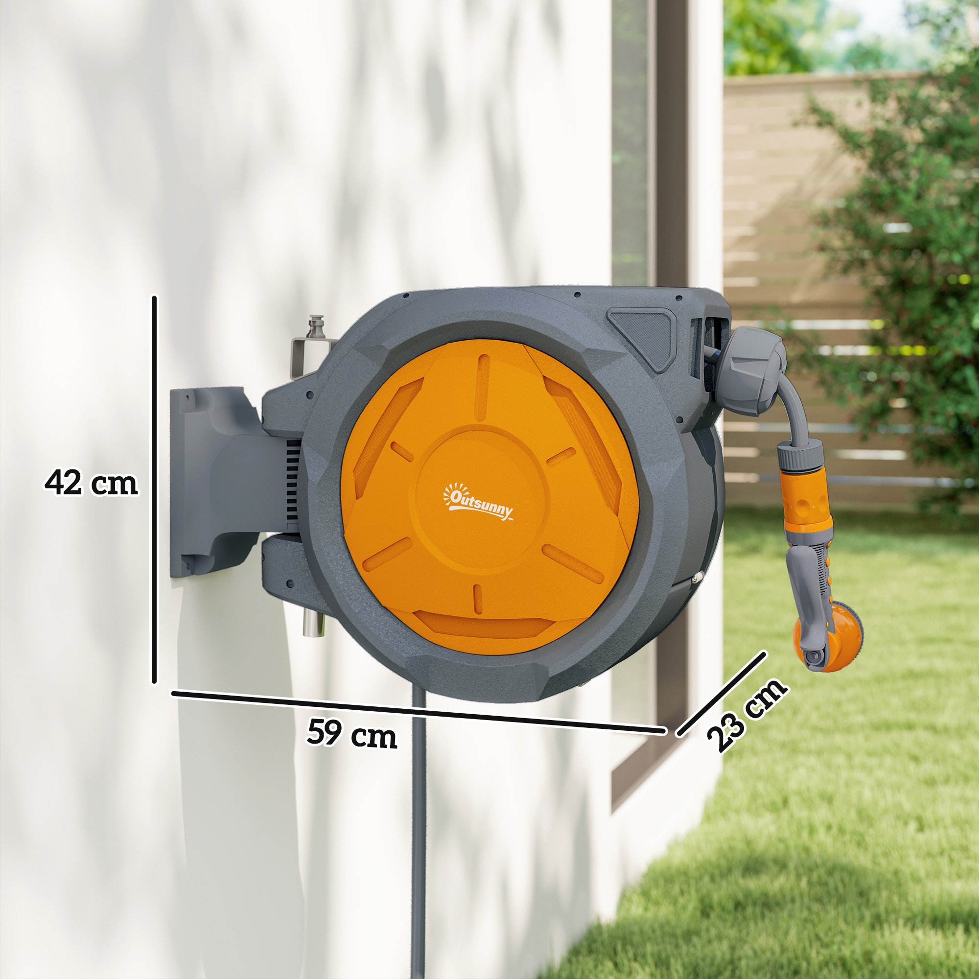 Outsunny Auto Rewind Retractable Hose Reel - Grey - Image 3
