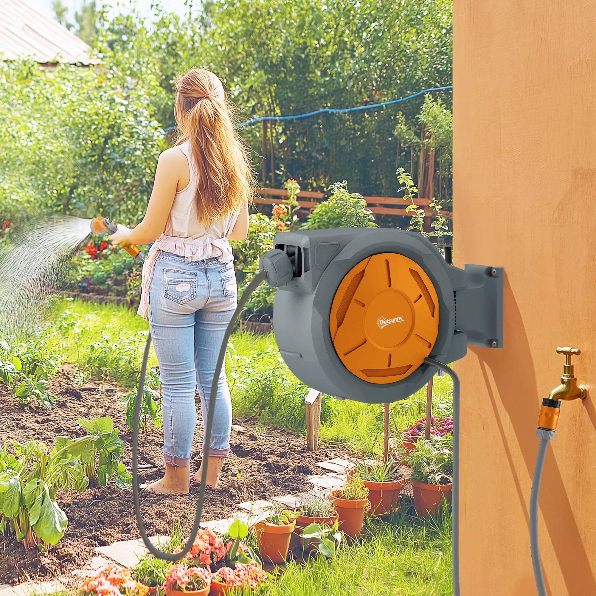 Outsunny Auto Rewind Retractable Hose Reel - Grey - Image 5