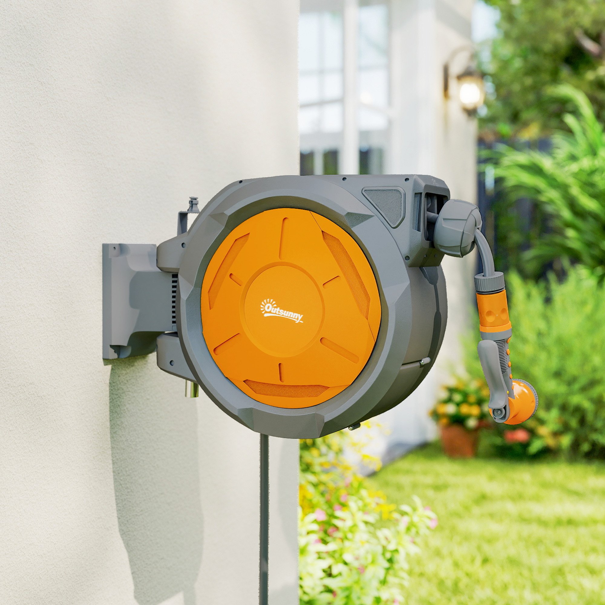 Outsunny Auto Rewind Retractable Hose Reel - Grey - Image 6