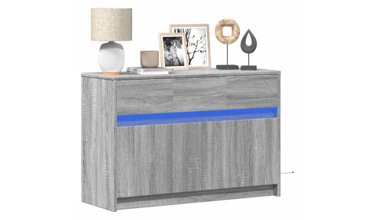 Walplus LED Engineered Wood TV Cabinet - Grey and Oak - 91 x 34 x 61 cm