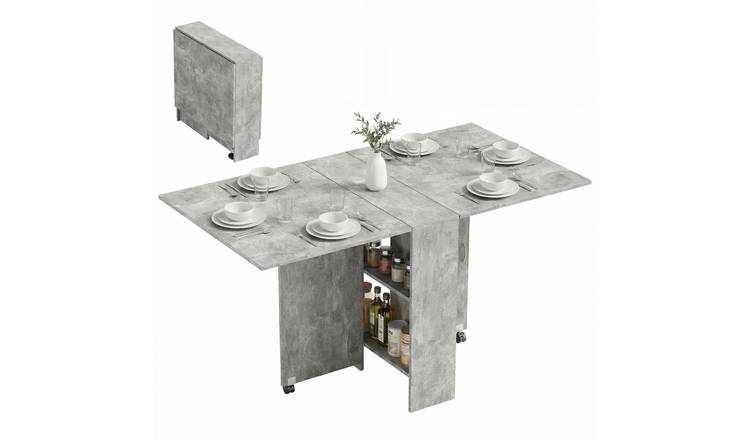 HOMCOM Folding Dining Table with 2-Tier Shelves for 4-6 People - Cement Grey