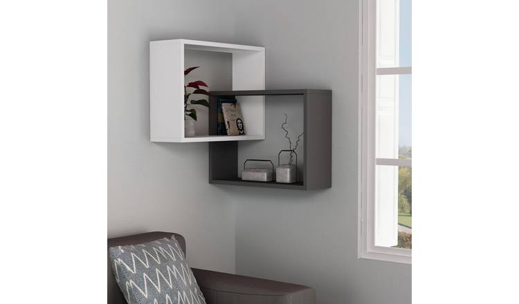 Decortie Ring Corner Particleboard Floating Wall Shelf - White & Anthracite Grey