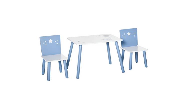 HOMCOM 3 Pcs Kids Table and Chairs Set with Wood Legs - Blue White