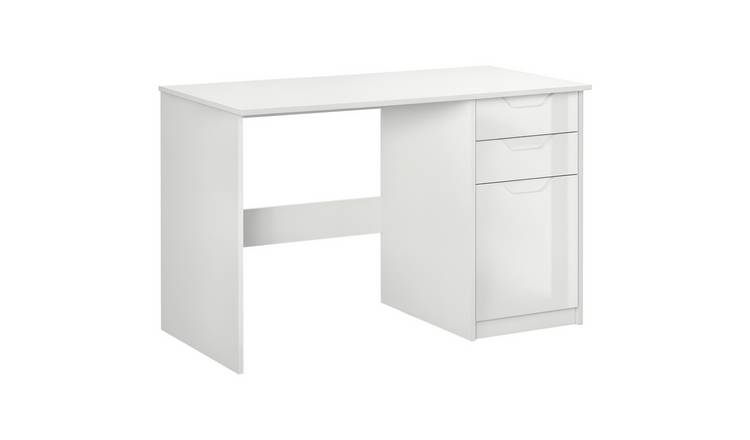 HOMCOM High Gloss Computer Desk with 3 Storage Drawers - White
