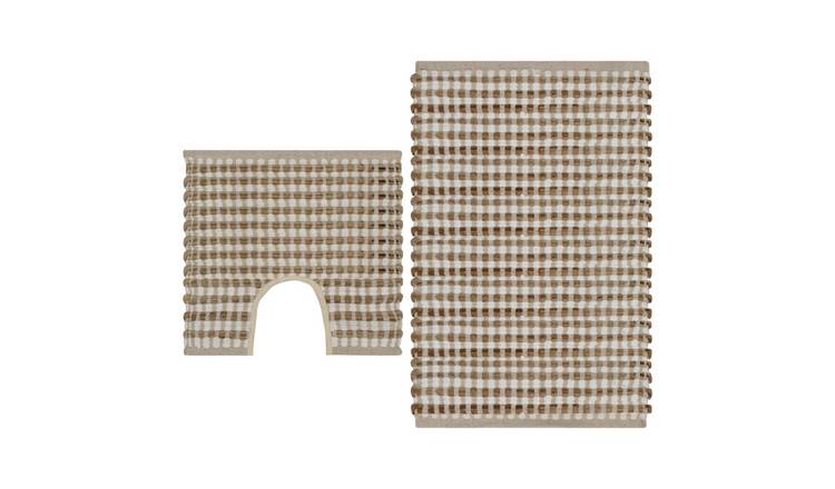 Walplus Fabric Hand-Woven Jute Bathroom Mat Set and - Natural and White