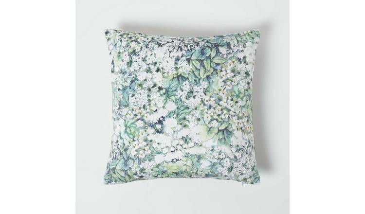Homescapes Green Floral Garden Velvet Filled Cushion - 46 x 46 cm