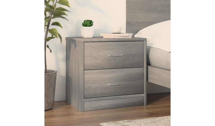 Walplus 2 Drawer Engineered Wood Bedside Cabinet - Grey Sonoma - 40 x 30 x 40 cm