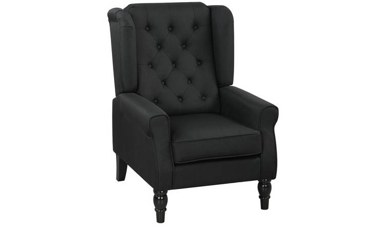 HOMCOM Wooden Button Tufted Faux Linen Armchair for Living Room - Black