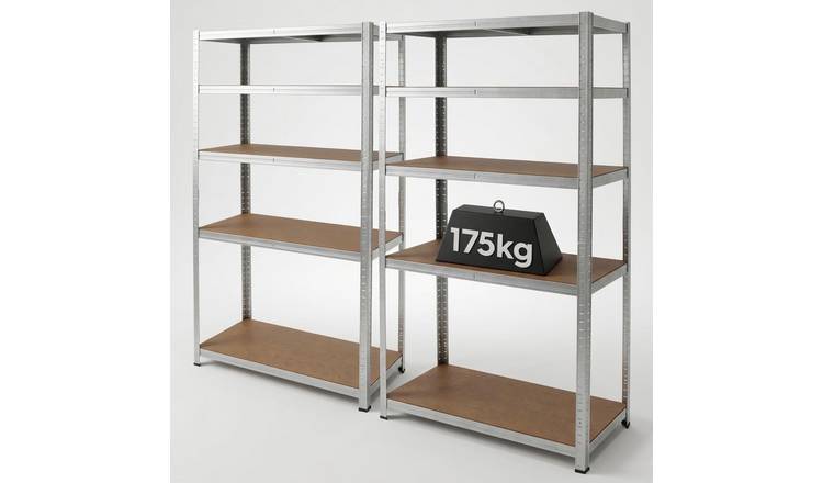 Harbour Housewares 5-Tier 2pc Steel Garage Shelving Units Set - Galvanised