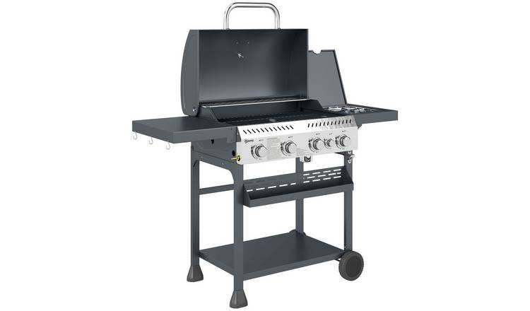 Outsunny Wheeled Propane Gas Barbecue with Thermometer - Black