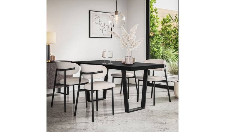 Furniture Online Aria Black Dining Table & 6 Myla Beige Chairs