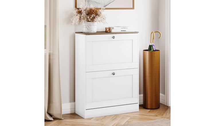 Vida Designs 2 Drawer Shoe Cabinet - White & Oak
