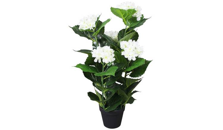 Walplus Artificial Hydrangea Plant with Pot - White - 60 cm