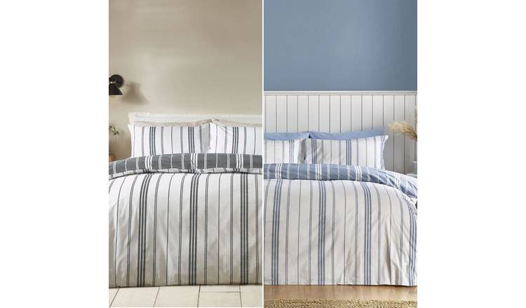 Catherine Lansfield Harbour Stripe Duvet Cover Set - Double - Black