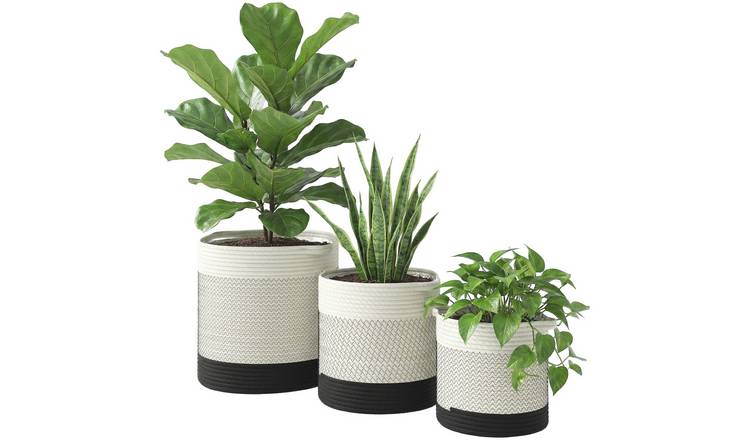 Outsunny Plant Pots 3-Piece Set Woven Cotton Rope Plant Basket - White