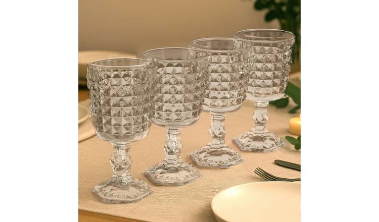 Orsina Set of 4 Pyramid Wine Goblets – Clear