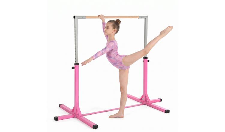 HOMCOM Height Adjustable Home Gym Kids Gymnastics Bar - Pink