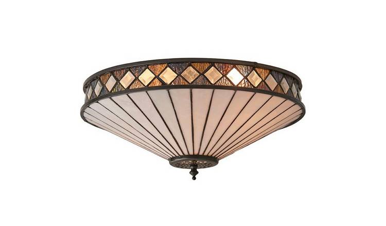Loops Direct Glass And Steel Decorative Flush Ceiling Light - Dark Bronze