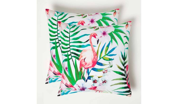 Homescapes Pack of 2 Pink Flamingo Outdoor Cushion - Pink