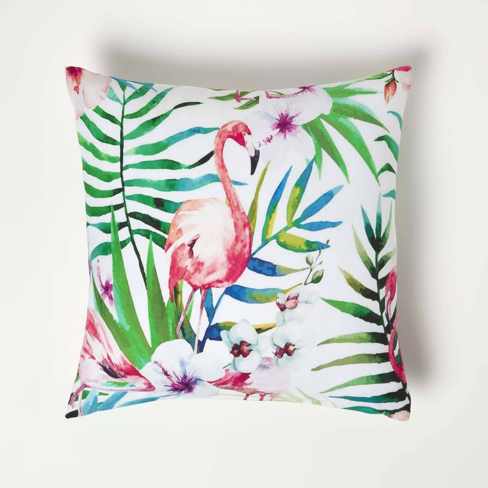 Homescapes Pack of 2 Pink Flamingo Outdoor Cushion - Pink - Image 2