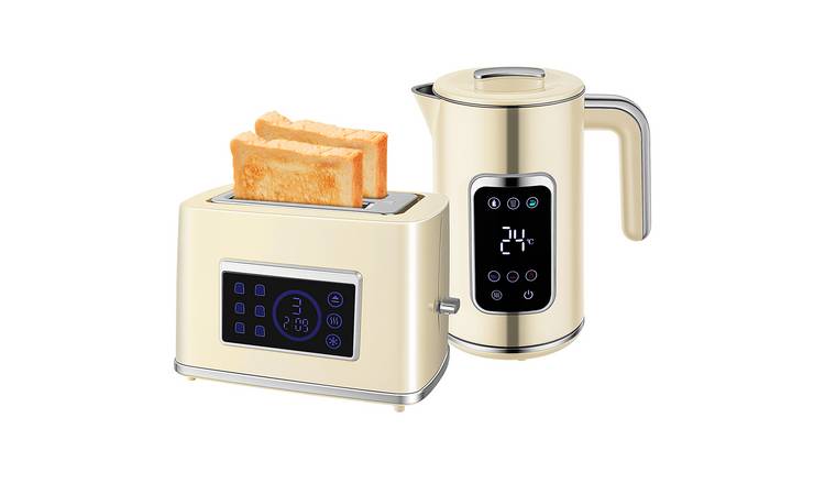 HOMCOM Kettle and 2 Slice Toaster Set with LED Touch Screen - Cream