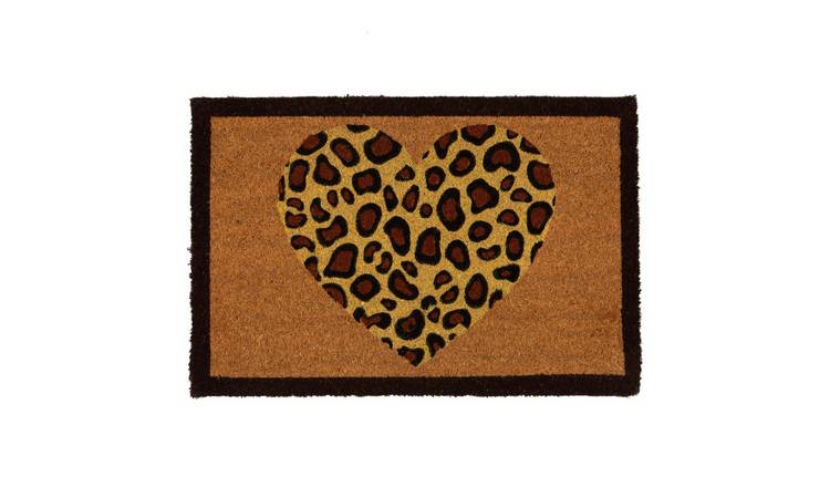 Nicola Spring Coir Door Mat - Leopard Heart