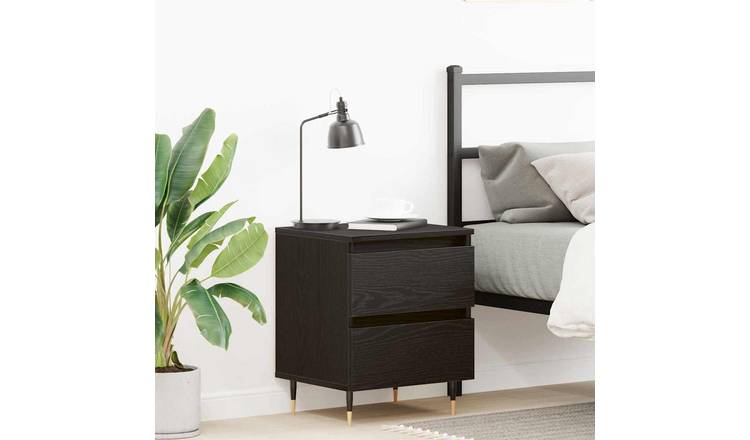 Walplus 2 Drawer Bedside Storage Cabinet - Dark Oak - 40 x 35 x 50 cm