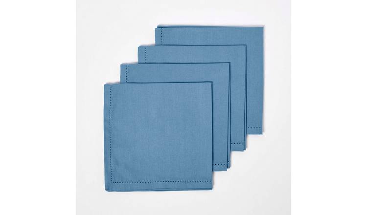Homescapes Pack of 4 Plain Cotton Napkins - Nautical Blue