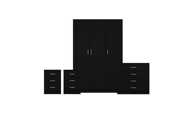 Vida Designs Riano Bedroom Set (Bedsides, 4 Drawer Chest, 3 Door Wardrobe)-Black