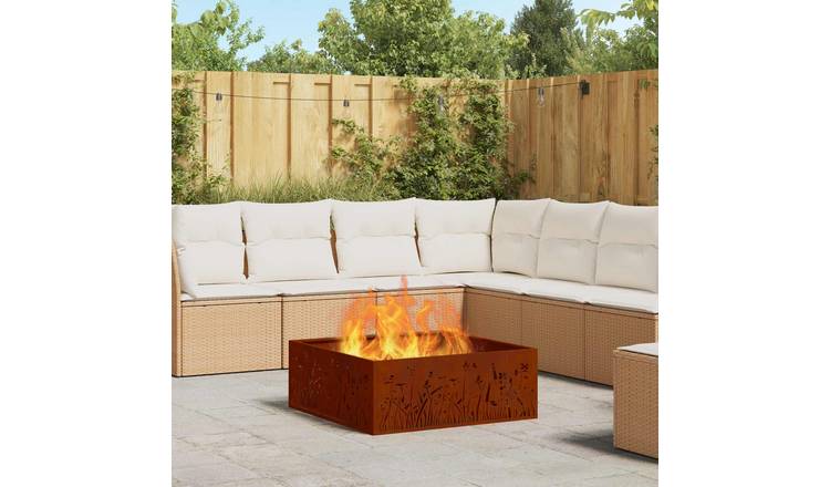 Walplus Steel Fire Pit Weathering - Brown - 80 x 80 x 30 cm