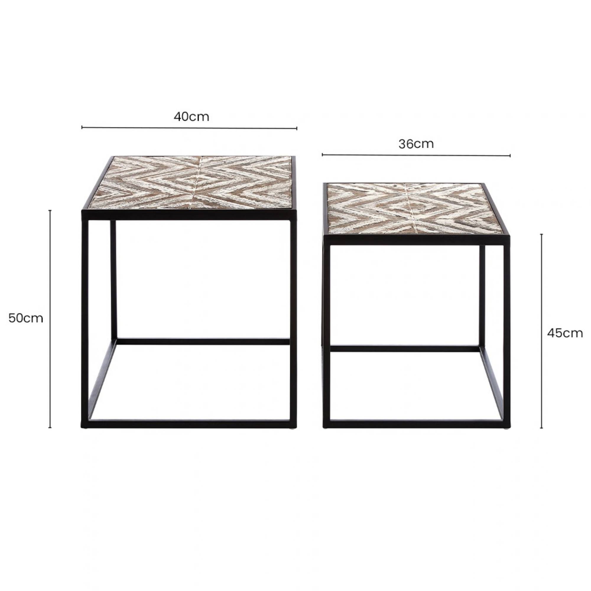Orsina Rustic Chevron Metal and MDF Side Tables, Set of 2 - Black and White - Image 5