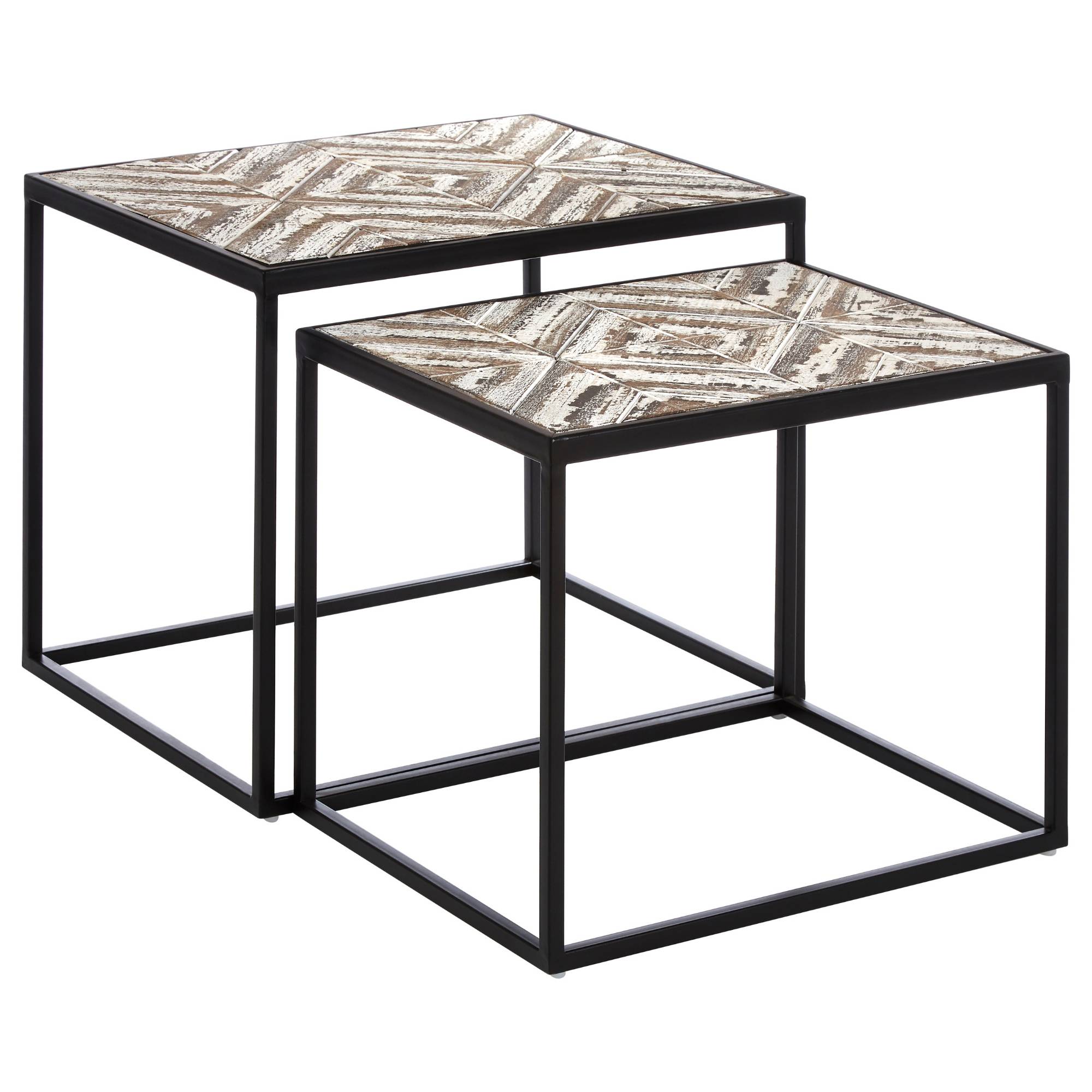 Orsina Rustic Chevron Metal and MDF Side Tables, Set of 2 - Black and White - Image 1