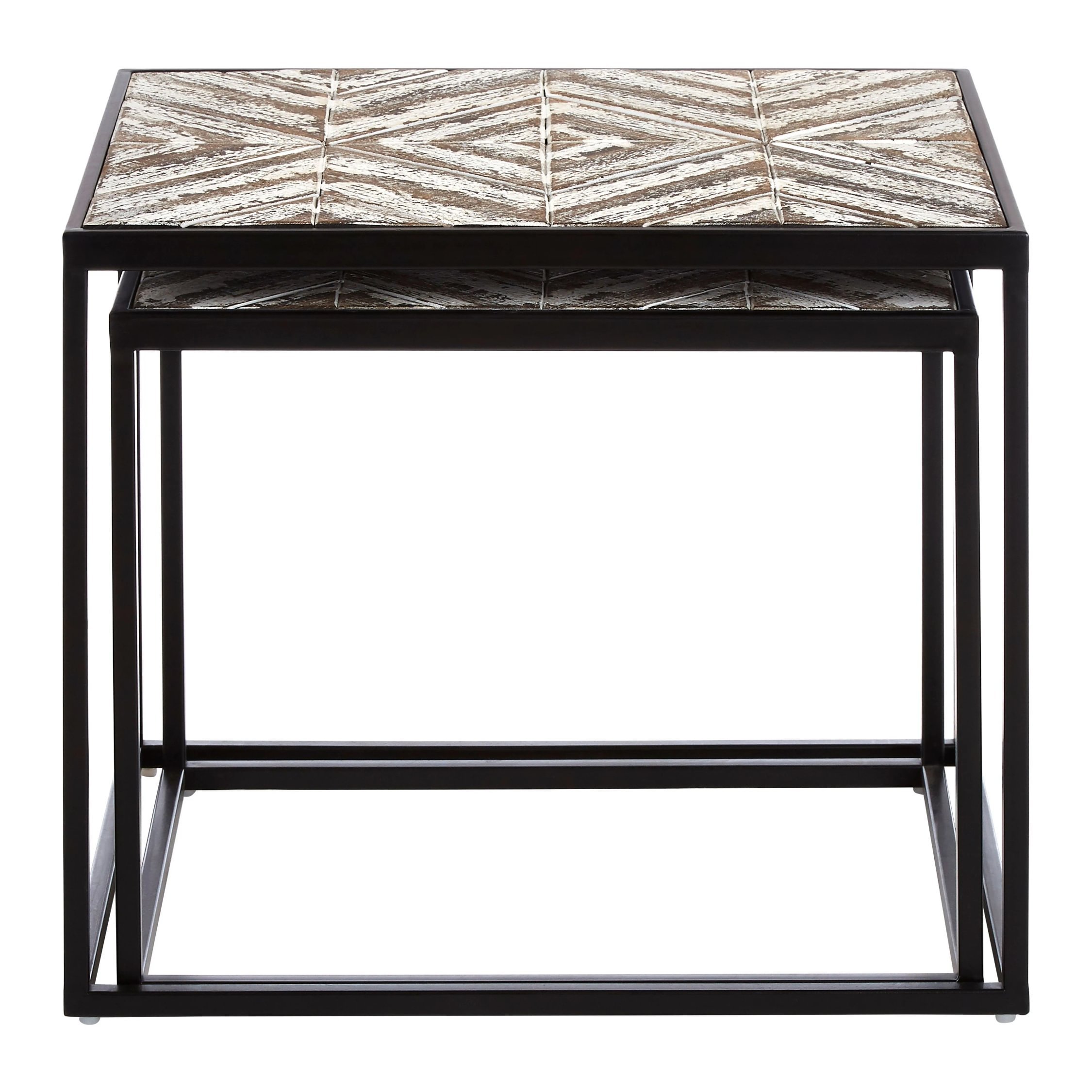 Orsina Rustic Chevron Metal and MDF Side Tables, Set of 2 - Black and White - Image 2