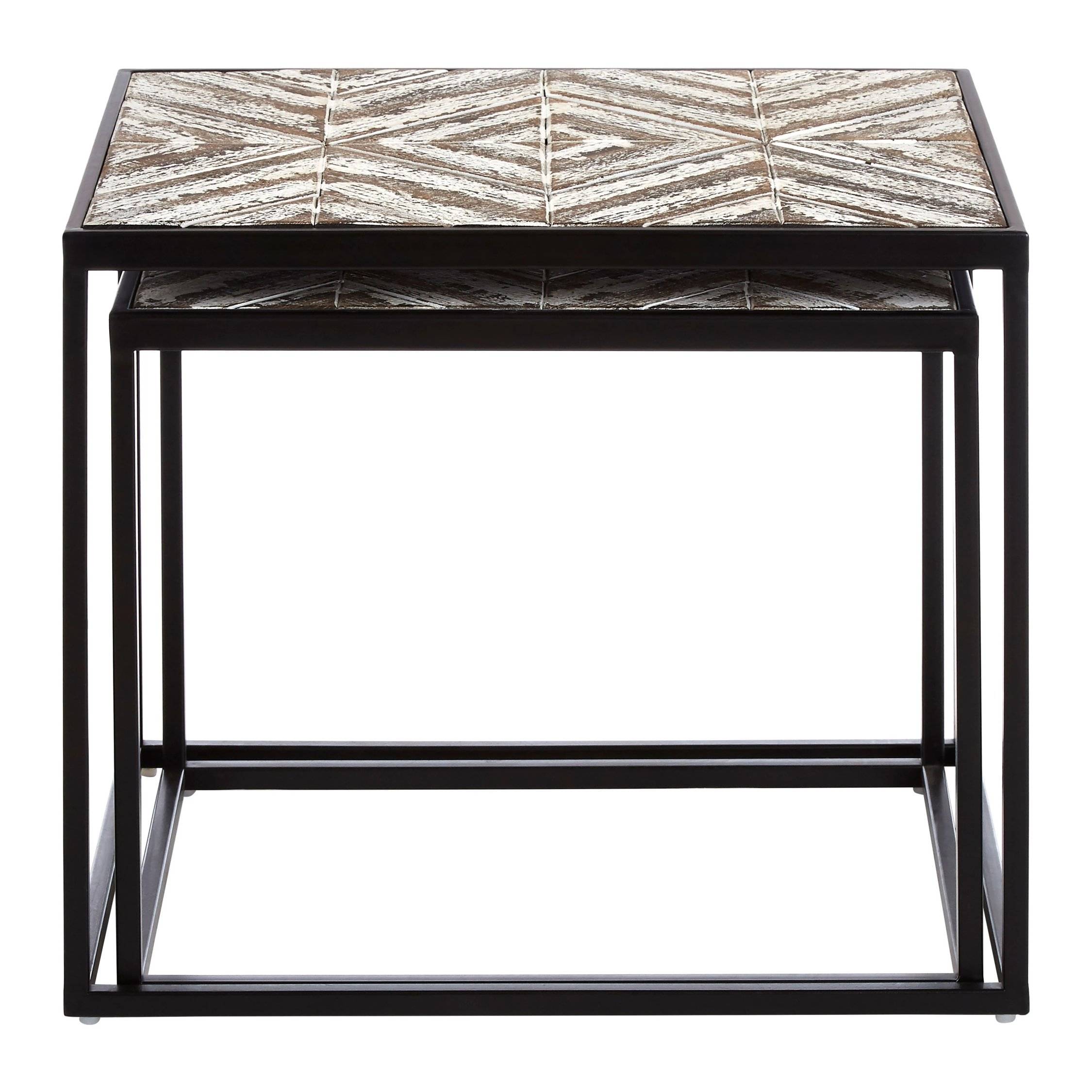 Orsina Rustic Chevron Metal and MDF Side Tables, Set of 2 - Black and White - Image 2