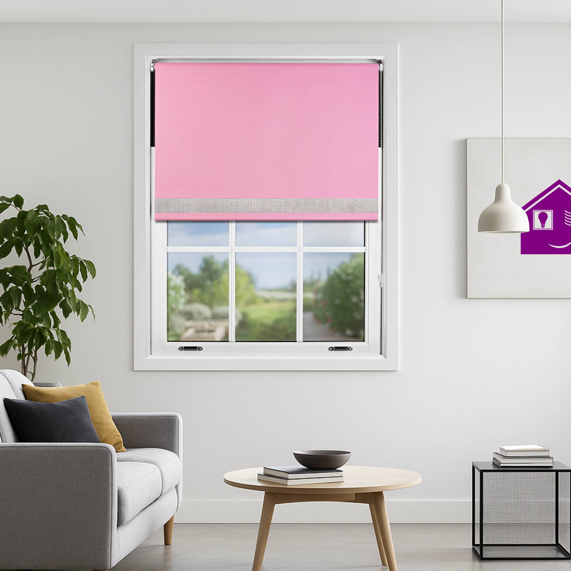 Furnished Pink Blackout Roller Blind Diamante Strip - 60 x 210cm - Image 1