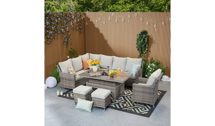 Furniture Maxi Hampton Rattan Effect Corner Sofa Rising Table Set - Natural