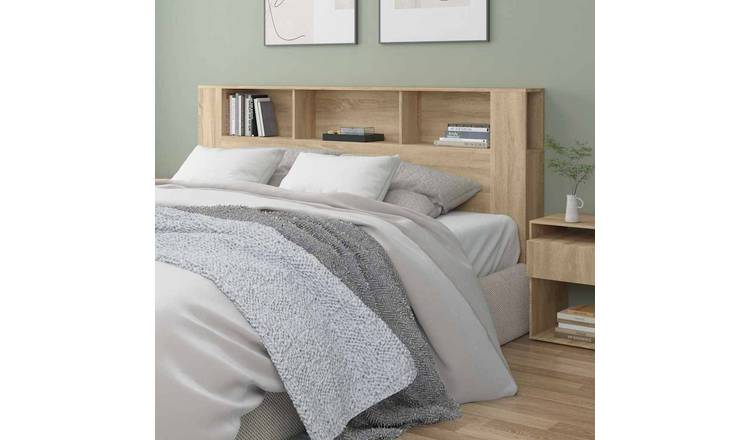 Walplus Engineered Wood Headboard Cabinet - Light Oak - 200 x 18.5 x 104.5 cm
